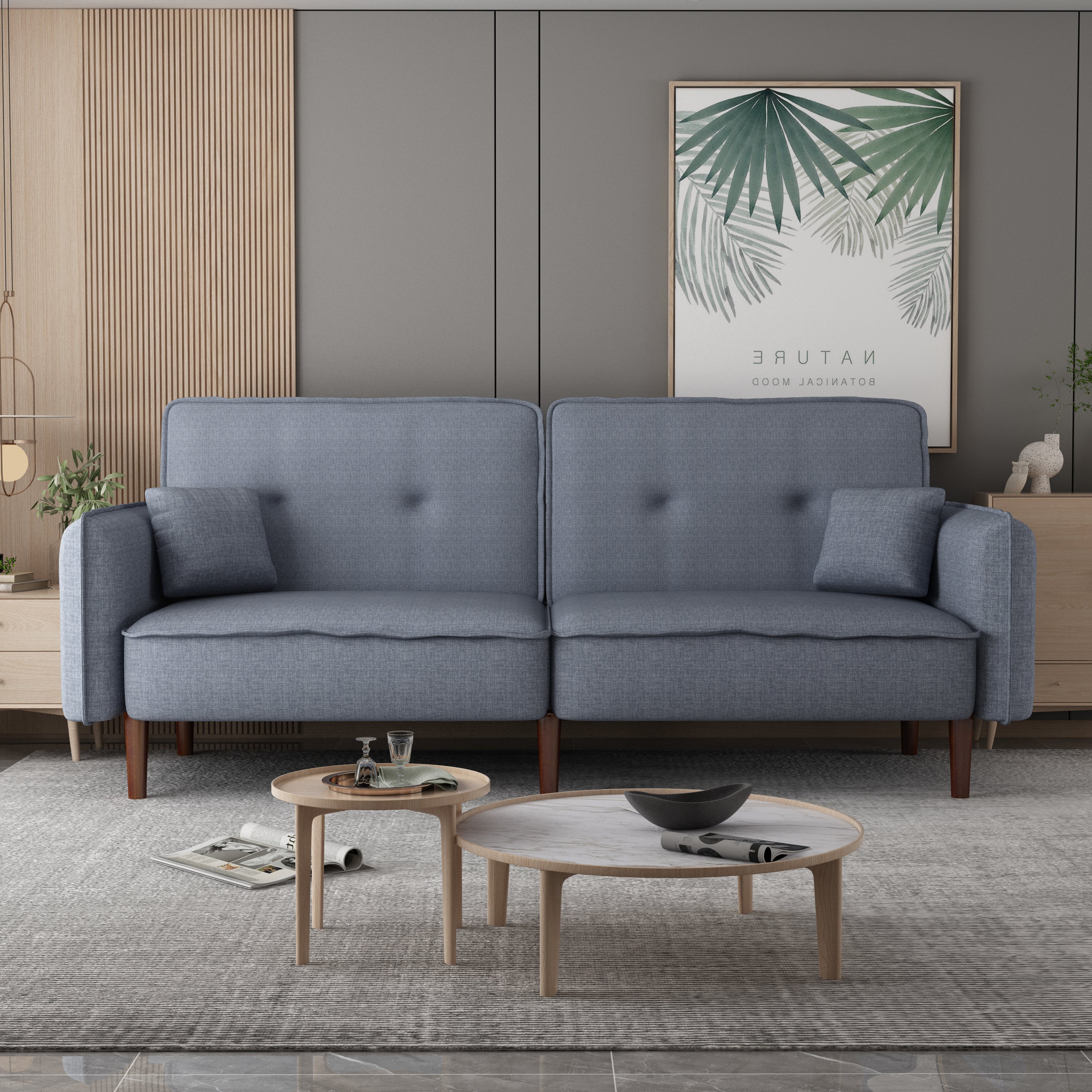 Grey Fabric Futon Sofa Bed