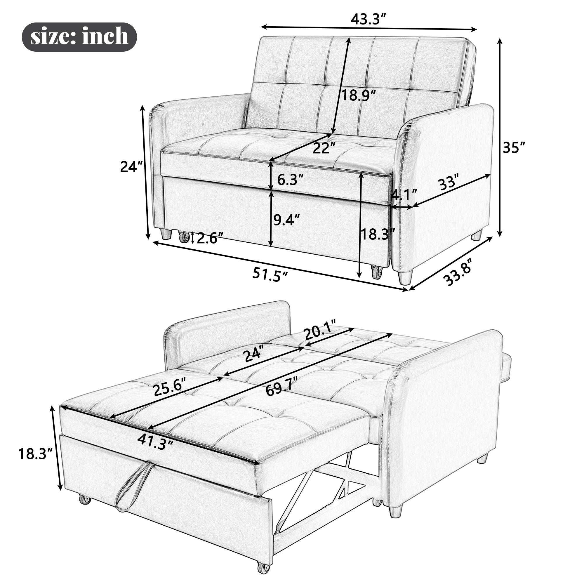 Adjustable Oversized Armchair Sleeper with USB Ports