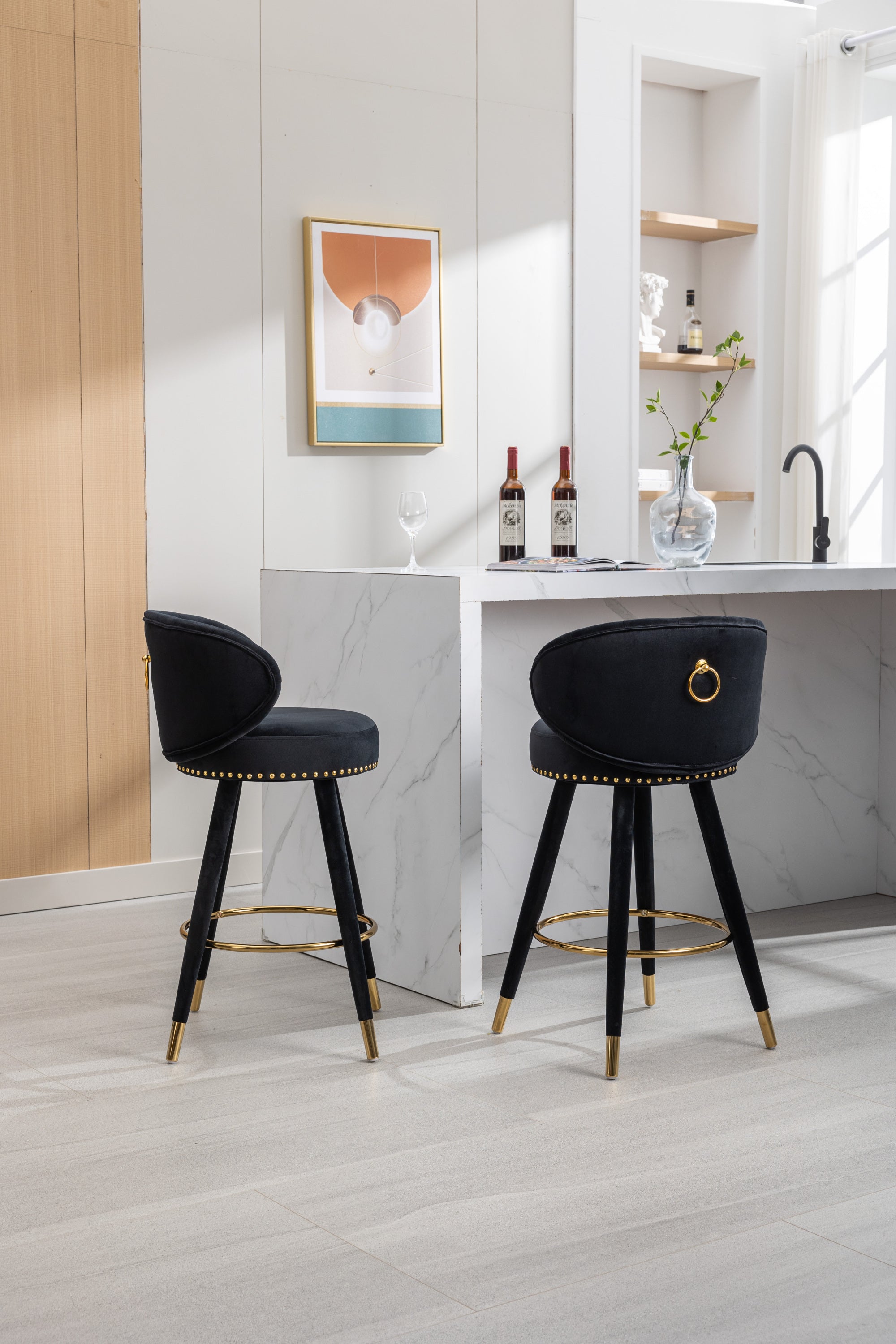 Solid Wood Counter Height Bar Stools, Set of 2(Black)