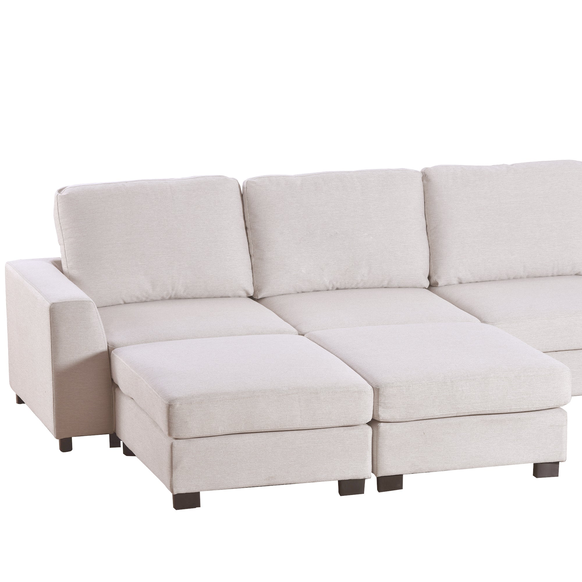 Three-Piece Beige U-Shaped Couch with Configurable Ottomans