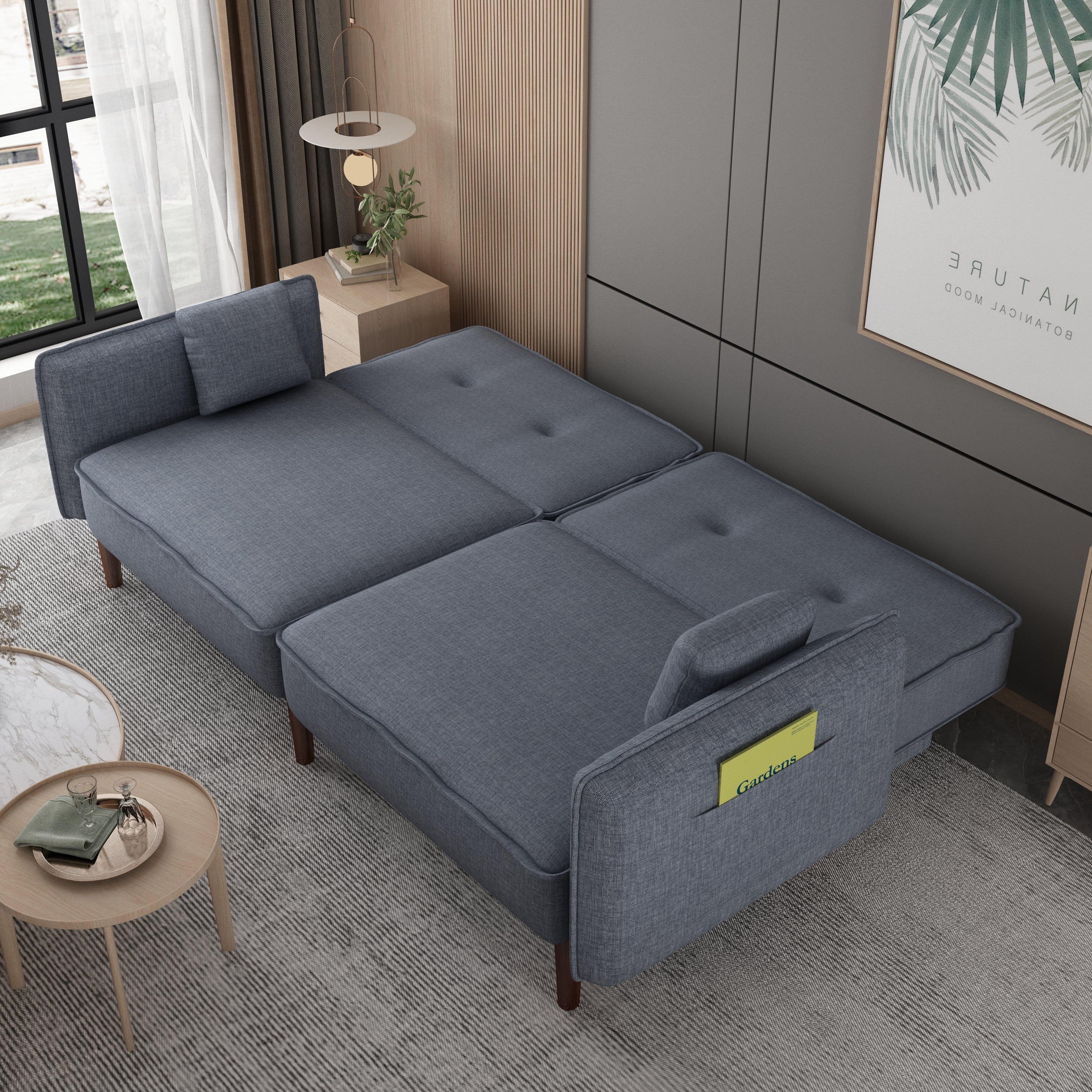 Grey Fabric Futon Sofa Bed