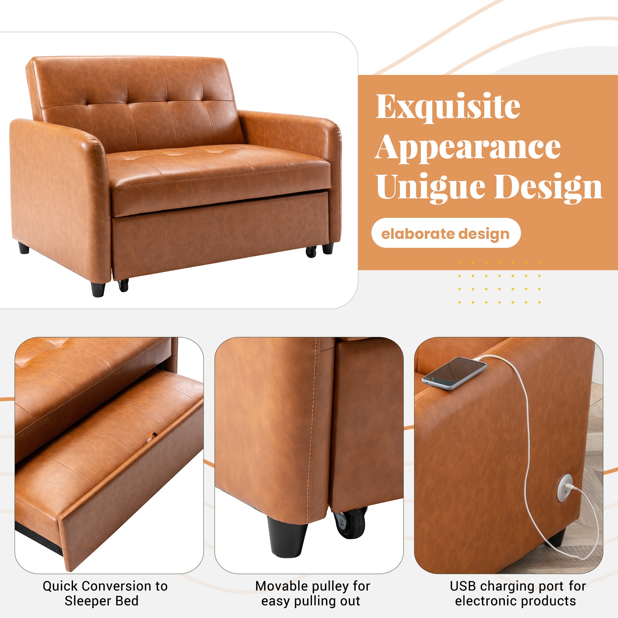 Adjustable Oversized Armchair Sleeper with USB Ports