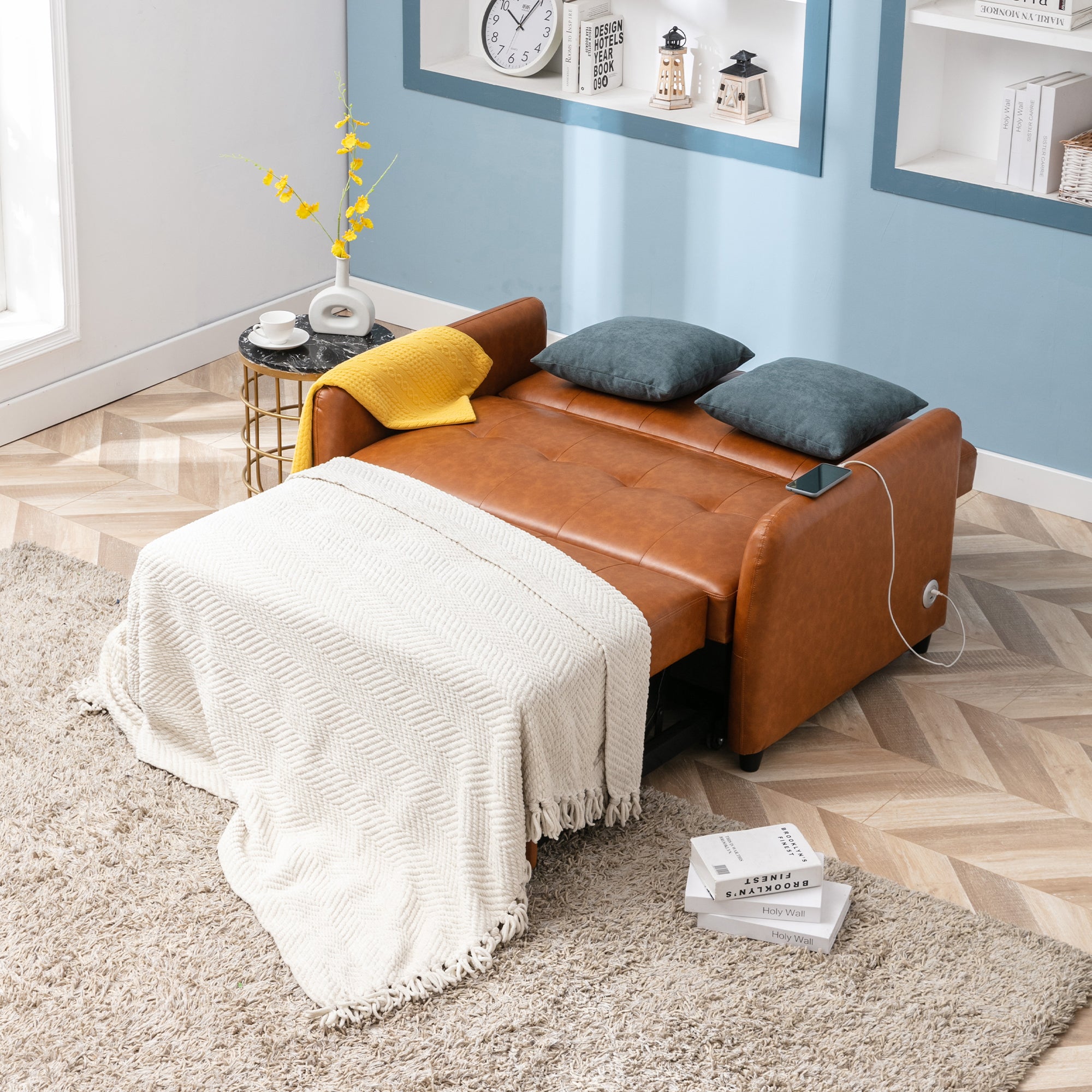 Adjustable Oversized Armchair Sleeper with USB Ports