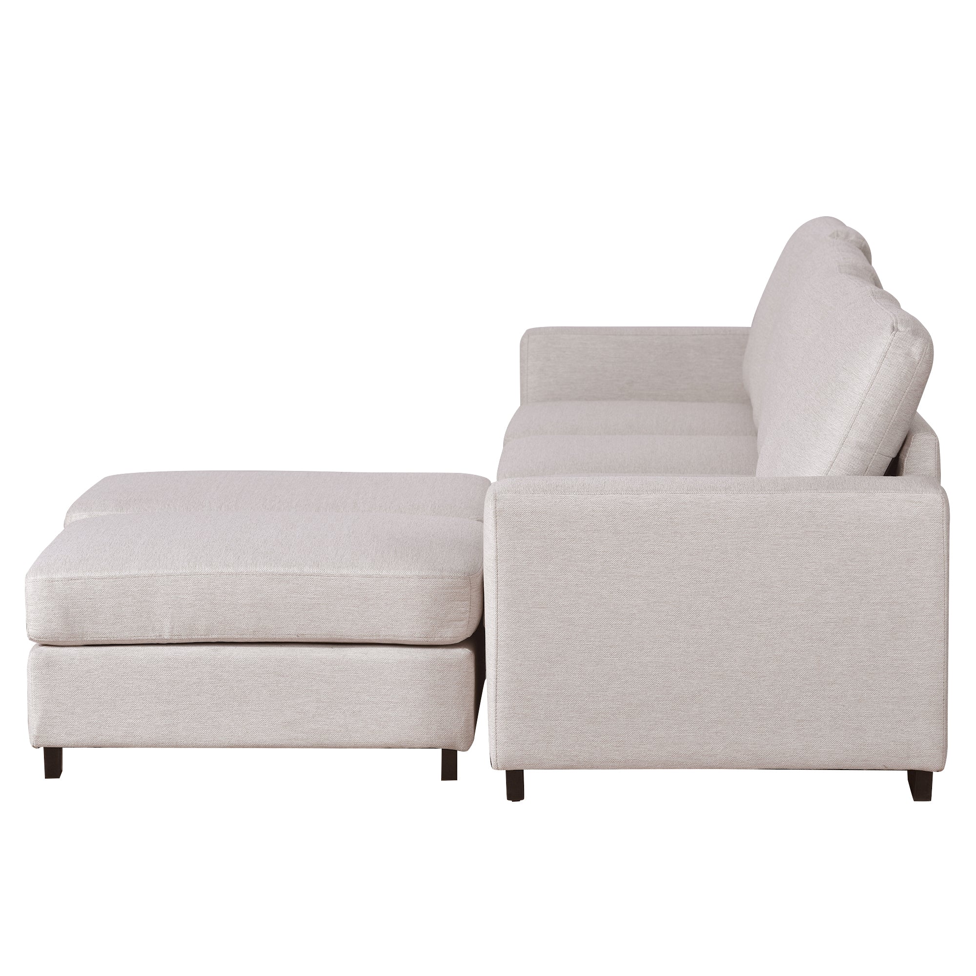 Three-Piece Beige U-Shaped Couch with Configurable Ottomans