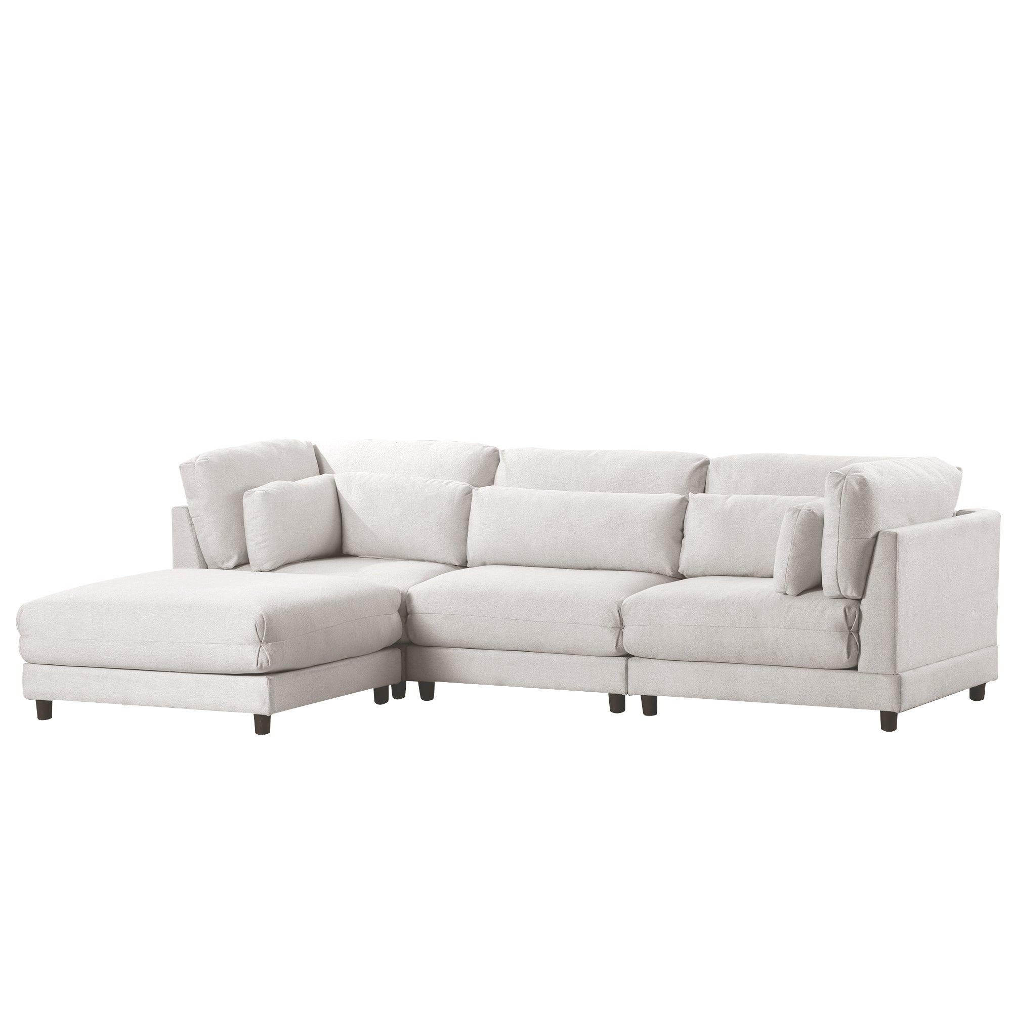 Modular L-Shaped Sofa Set with Removable Ottomans and Cushioned Backrests