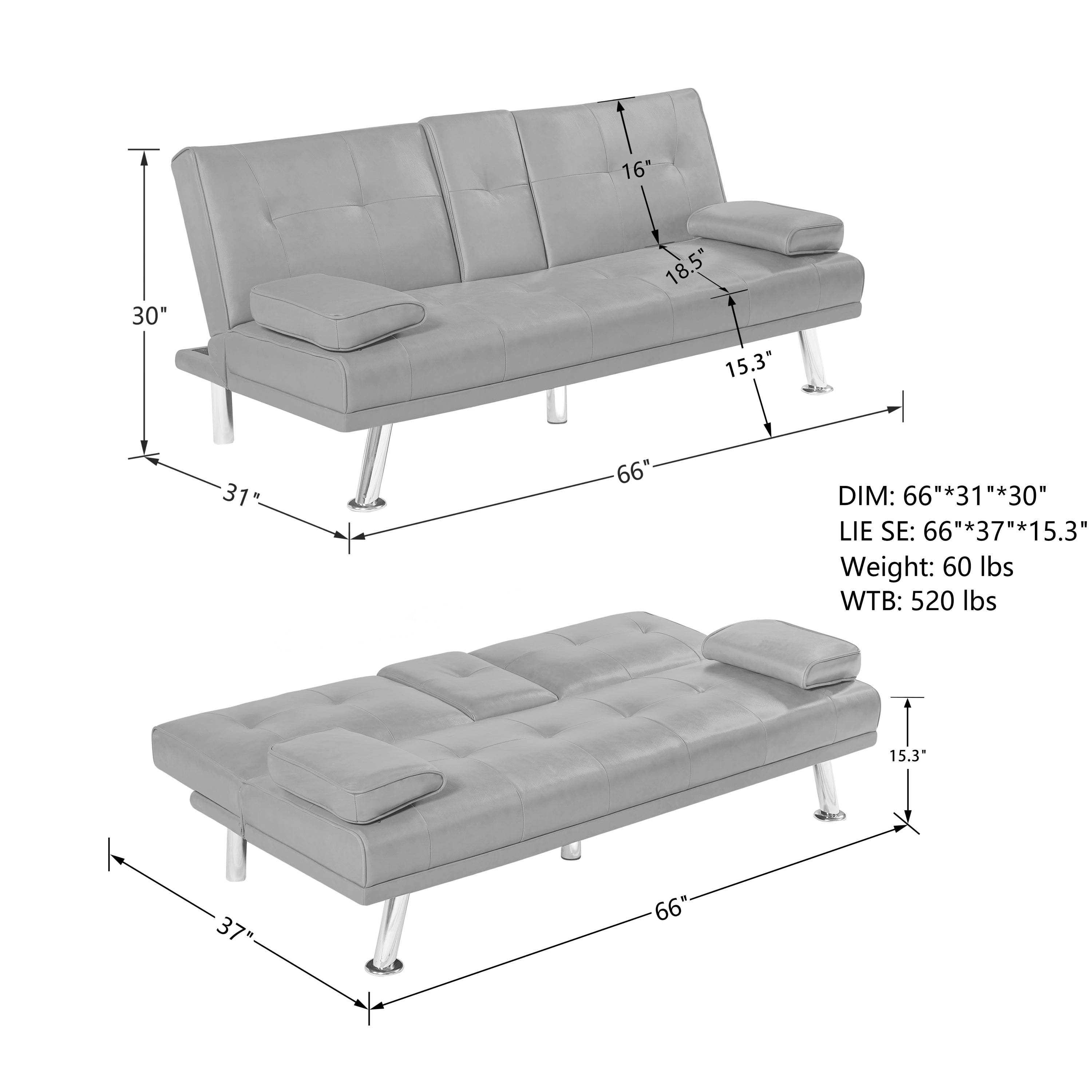 Versatile Foldable Sofa Bed with Integrated Cup Holders