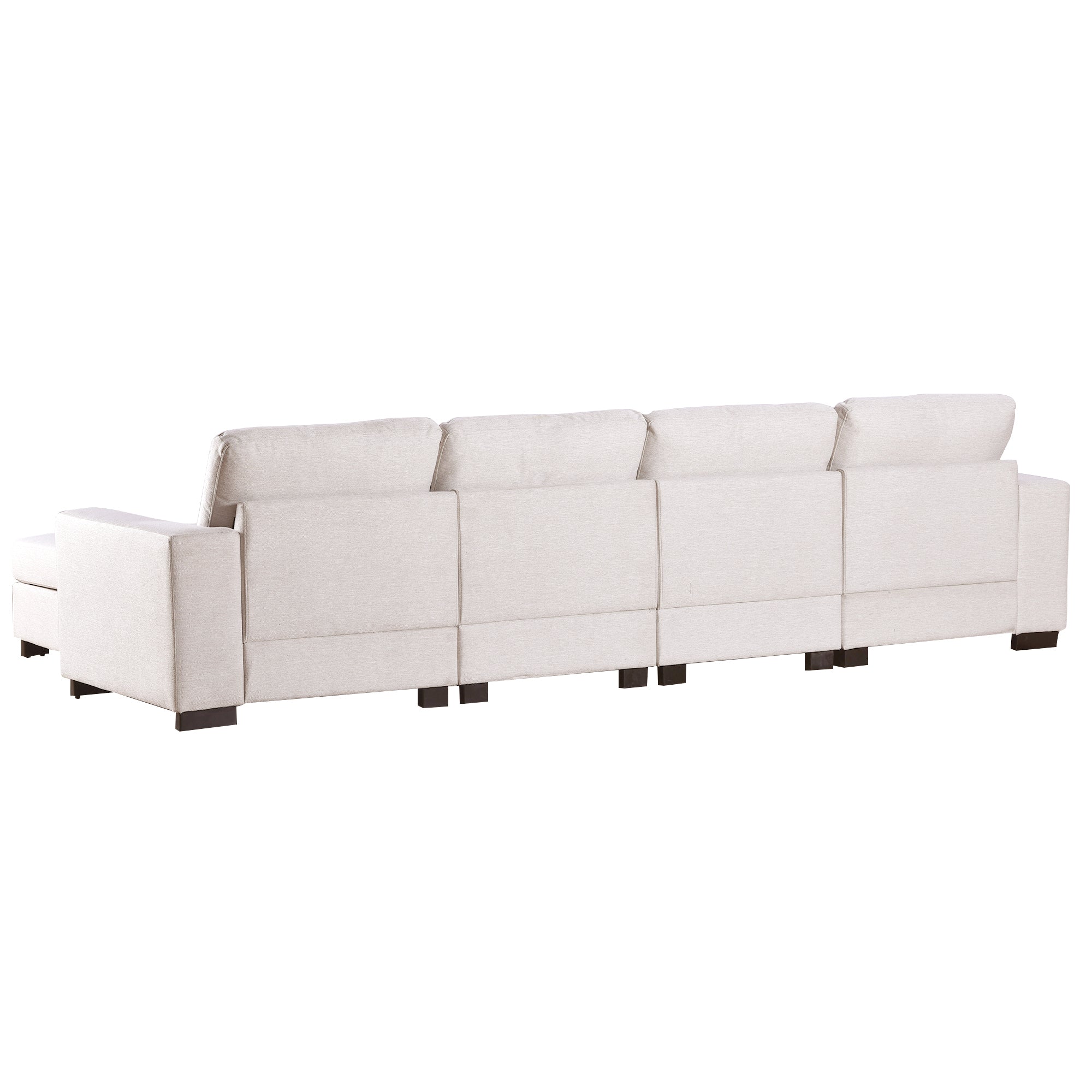 Three-Piece Beige U-Shaped Couch with Configurable Ottomans