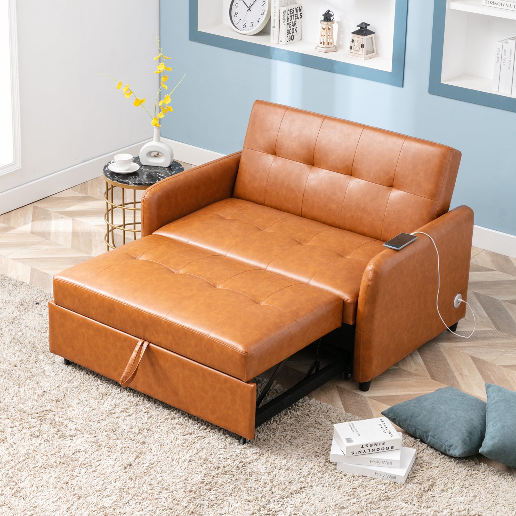 Adjustable Oversized Armchair Sleeper with USB Ports