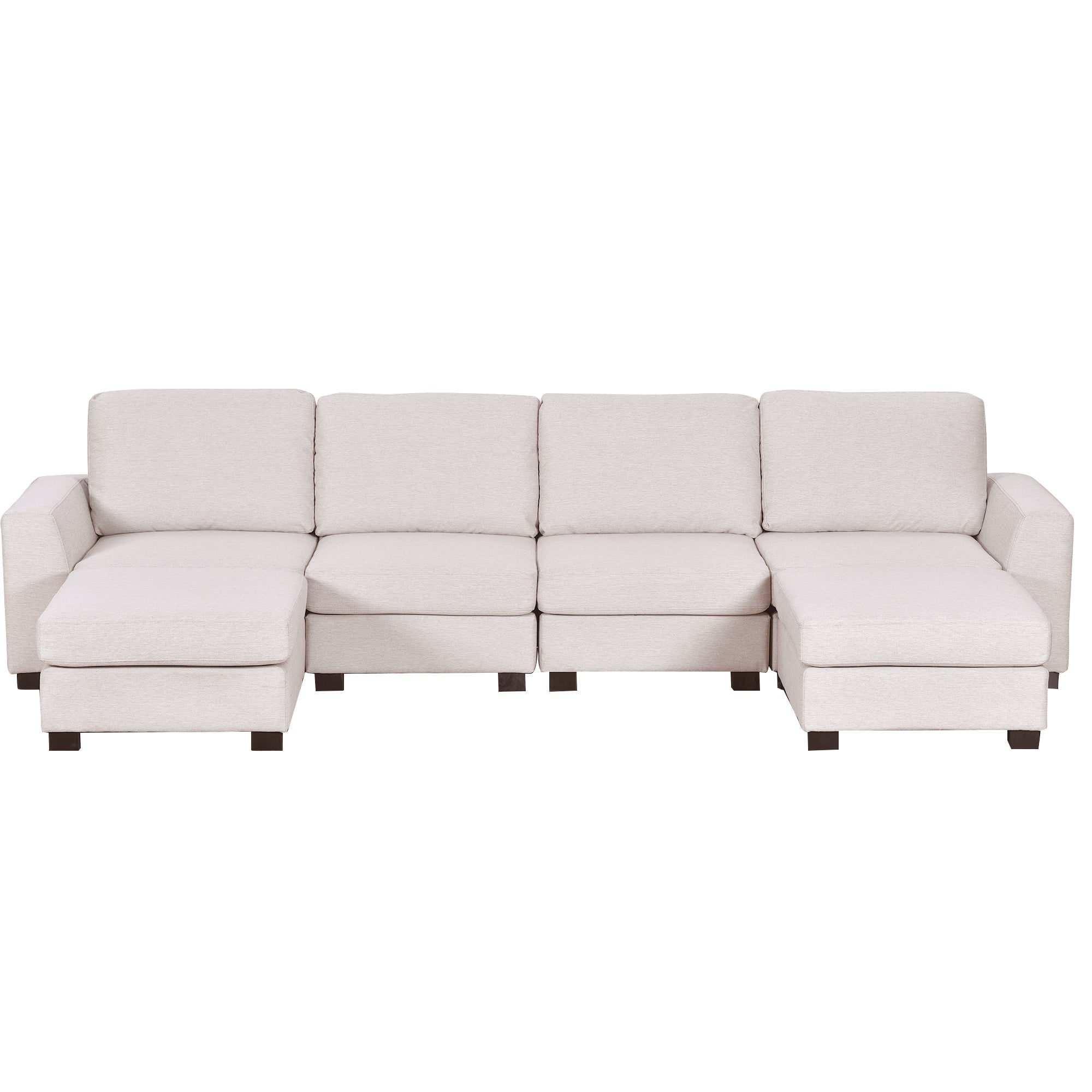 Three-Piece Beige U-Shaped Couch with Configurable Ottomans