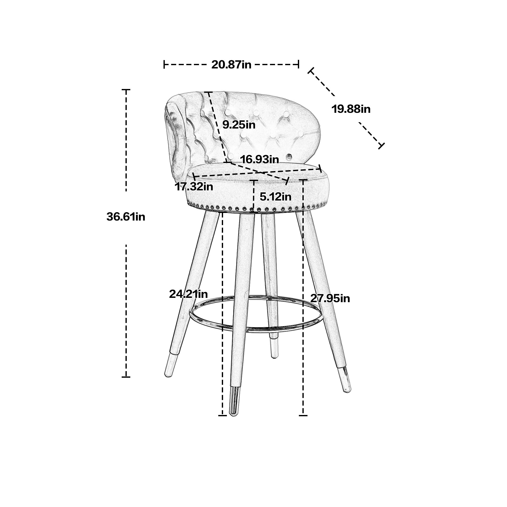 Solid Wood Counter Height Bar Stools, Set of 2(Black)